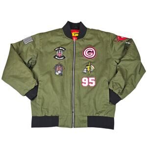 Glo Gang Jacket Mens Large Green Bomber Full Zip Chief Keef Streetwear Hip Hop